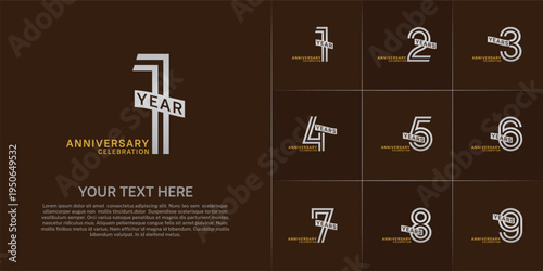 Anniversary logo type set with double line number. silver and gold color with ribbon can be use special moment