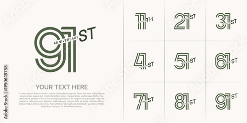 Anniversary logo type set with double line number. green color can be use special moment