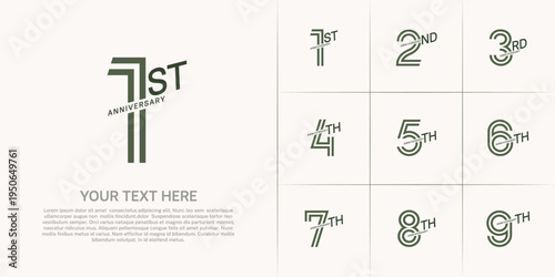 Anniversary logo type set with double line number. green color can be use special moment
