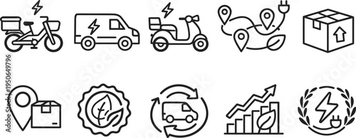 Delivery service icons for eco-friendly transportation and logistics