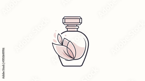 Elegant perfume bottle illustration with botanical elements on a clean background
