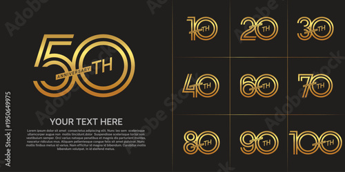 Anniversary set design with double line number. gold color for celebration event