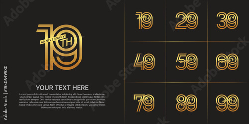 Anniversary set design with double line number. gold color for celebration event