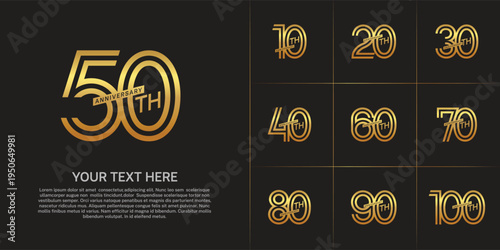 Anniversary set design with double line number. gold color for celebration event