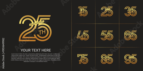 Anniversary set design with double line number. gold color for celebration event