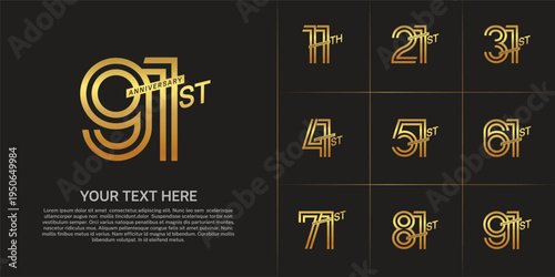 Anniversary set design with double line number. gold color for celebration event