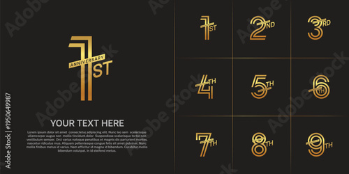 Anniversary set design with double line number. gold color for celebration event