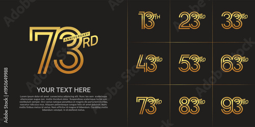Anniversary set design with double line number. gold color for celebration event