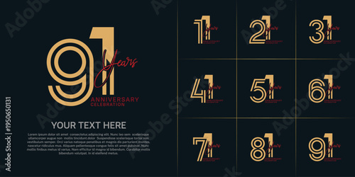 Anniversary set design with double line number and handwriting. brown and red color for celebration event
