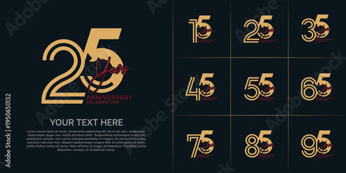 Anniversary set design with double line number and handwriting. brown and red color for celebration event