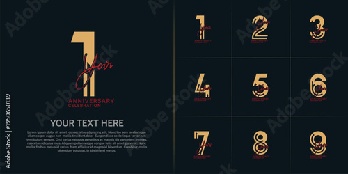 Anniversary set design with double line number and handwriting. brown and red color for celebration event