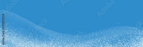 Winter snow scene with 3D white snowdrifts and realistic snowy landscape. Perfect background for holiday designs, featuring ice covered ground and mountain borders.