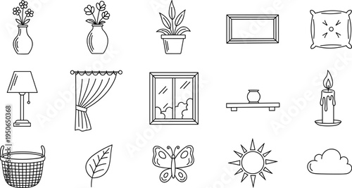Decorative line art icons for home interior design