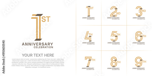 Anniversary set design with double line number. brown color with confetti for celebration event