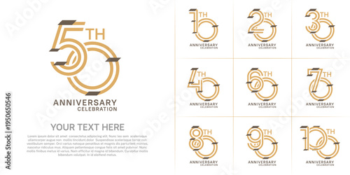 Anniversary set design with double line number. brown color with confetti for celebration event