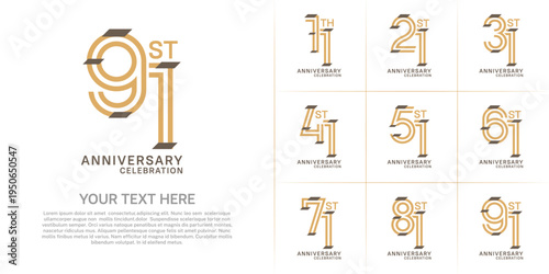Anniversary set design with double line number. brown color with confetti for celebration event