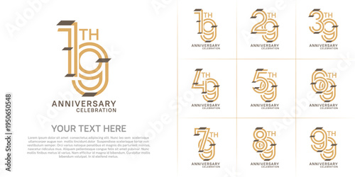 Anniversary set design with double line number. brown color with confetti for celebration event