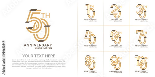 Anniversary set design with double line number. brown color with confetti for celebration event