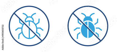 No bug icon set. Insect prohibition sign icon, pest control and anti-bug protection concept. Vector illustration.