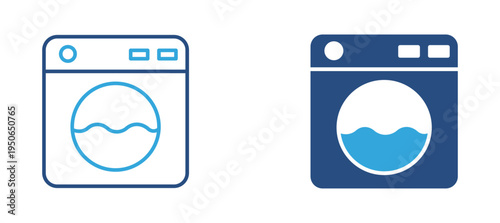 Washing machine icon set. Laundry washer appliance icon, clothes washing cycle and household cleaning concept. Vector illustration.