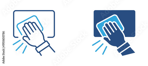 Cleaning icon set. Hand wiping surface with cloth icon, sanitation, hygiene and housekeeping concept. Vector illustration.