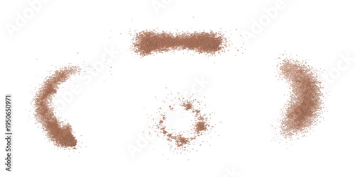 Abstract brown powder granules scattered in curved shapes and lines on white background minimalist vector illustration design