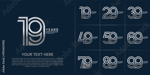 Anniversary set design with double line number. silver color for celebration event