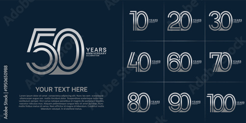 Anniversary set design with double line number. silver color for celebration event