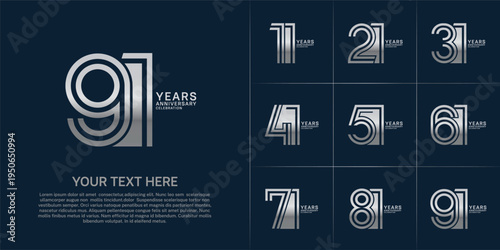 Anniversary set design with double line number. silver color for celebration event