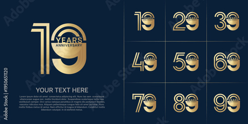 Anniversary set design with double line number. gold color for celebration event