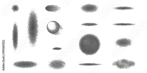 Collection of grainy textured shadow shapes and stippled geometric elements for minimalist graphic design vector illustration isolated on white background