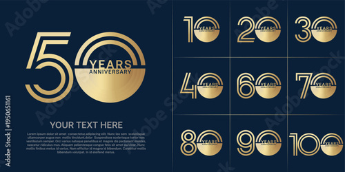 Anniversary set design with double line number. gold color for celebration event