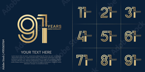 Anniversary set design with double line number. gold color for celebration event