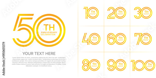 Anniversary logo set with double line number style. yellow color can be use for special moment