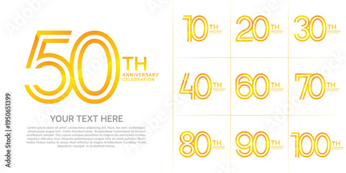 Anniversary logo set with double line number style. yellow color can be use for special moment