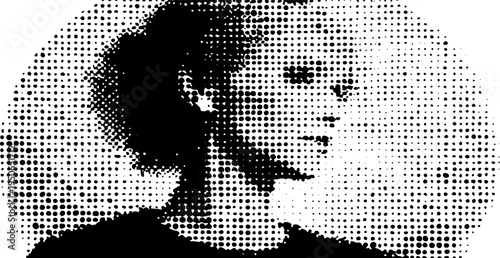 Vintage oval portrait frame with black halftone effect for decorative design