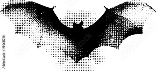 Gothic bat wings emblem with halftone dotwork effect for vintage designs