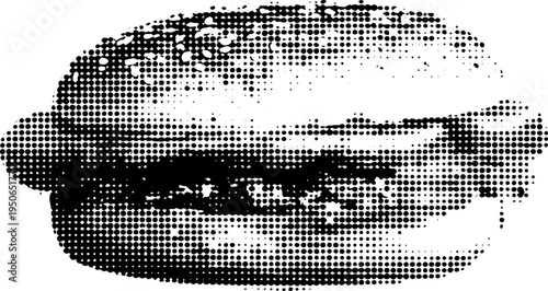 Classic hot dog sandwich in vintage black and white halftone style for retro design