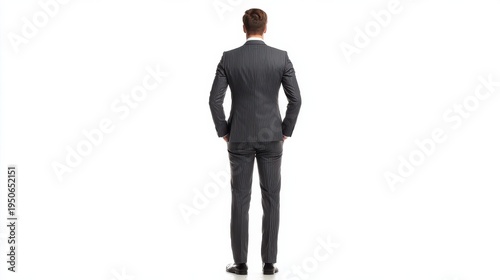 man standing suit confident centered composition full body isolated on pure white background studio lighting no shadow under subject high detail sharp focus commercial product photography no environm