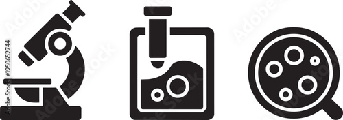 Microscope Laboratory Slide and Petri Dish Cell Analysis Vector Illustration Set for Science Design