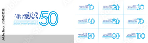Anniversary logo set with double line number style. blue color can be use for special moment