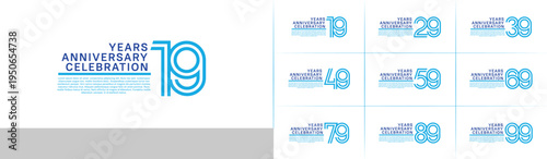 Anniversary logo set with double line number style. blue color can be use for special moment