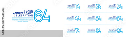Anniversary logo set with double line number style. blue color can be use for special moment