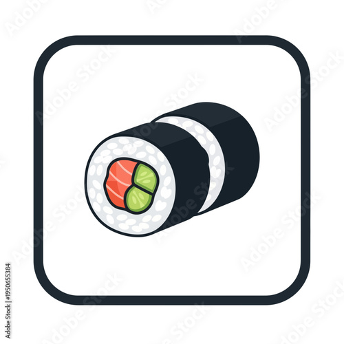 Delicious Japanese sushi maki rolls with salmon and cucumber in a clean, modern icon design
