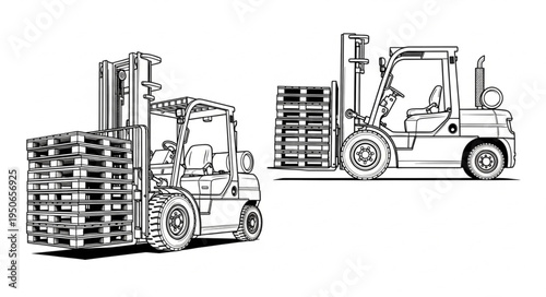 Two Forklifts Carrying Wooden Pallets Illustration.