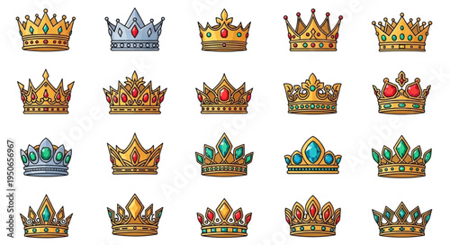 Collection of Royal Crowns and Tiaras in Various Designs.
