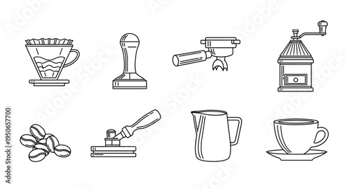 Collection of Minimal Line Drawings Featuring Common Kitchen Utensils and Appliances.