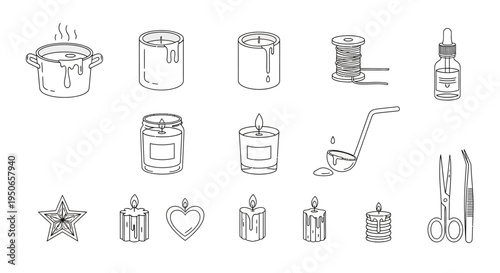 Collection of Hand Drawn Kitchen and Household Icon Set for Design Projects.