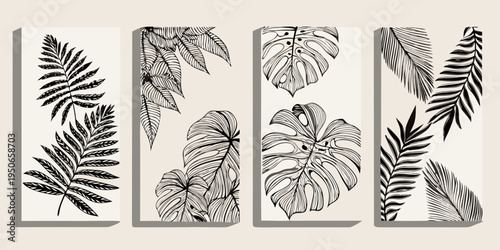 Elegant botanical wall art featuring monstera and tropical leaves