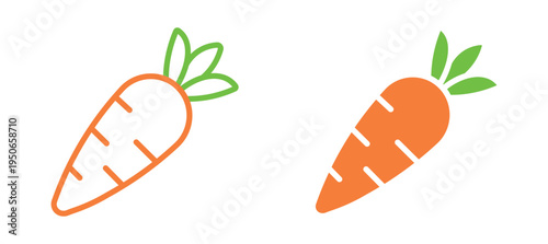 Carrot icon set. Fresh vegetable with leaves, organic food, healthy diet and farming concept. Vector illustration.